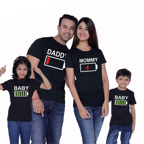 Mom Dad And Daughter T-Shirts | Mom Dad And Son T-Shirts | Battery | Family Matching Outfits