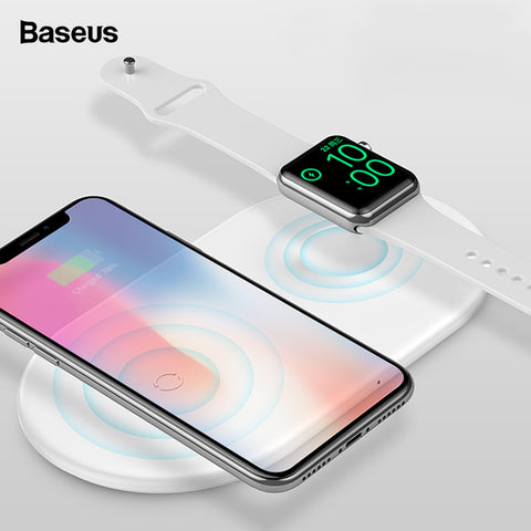 Baseus 2 in 1 Qi Wireless Charger For iPhone XS Max XR X Samsung 10W Fast Wireless Charging Pad For Apple i Watch 4 3 2 Charger